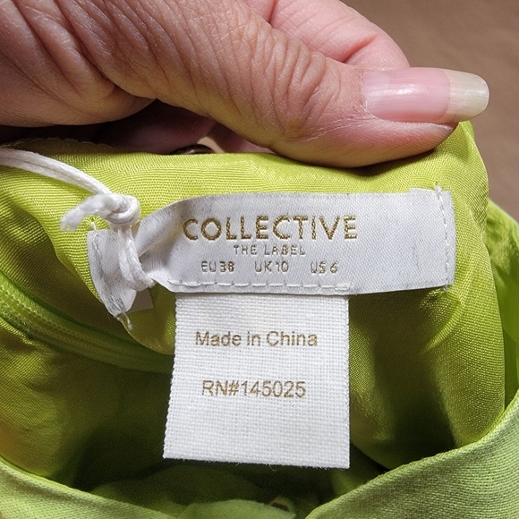 Collective the Label Size 6 Lime Green Puff Sleeve Tie Front Dress, NEW w/ Tag - Picture 13 of 16